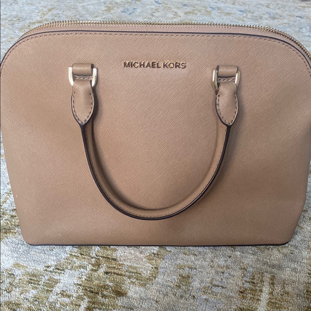 Michael Kors Tan Satchel with Structured Shape and Textured Leather